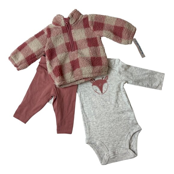 Carters Baby Outfit Set 3-Piece: Sherpa Jacket Jumpsuit & Pants Size 3M - New - Picture 1 of 9